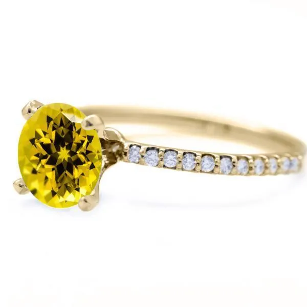 Round Yellow Sapphire 4 Prongs Diamond Accent Ice Solitaire Ring