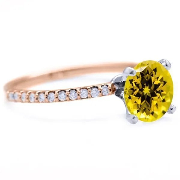 Round Yellow Sapphire 4 Prongs Diamond Accent Ice Solitaire Ring