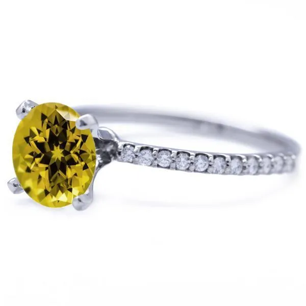 Round Yellow Sapphire 4 Prongs Diamond Accent Ice Solitaire Ring