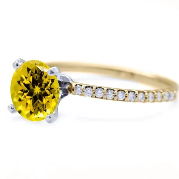Round Yellow Sapphire 4 Prongs Diamond Accent Ice Solitaire Ring