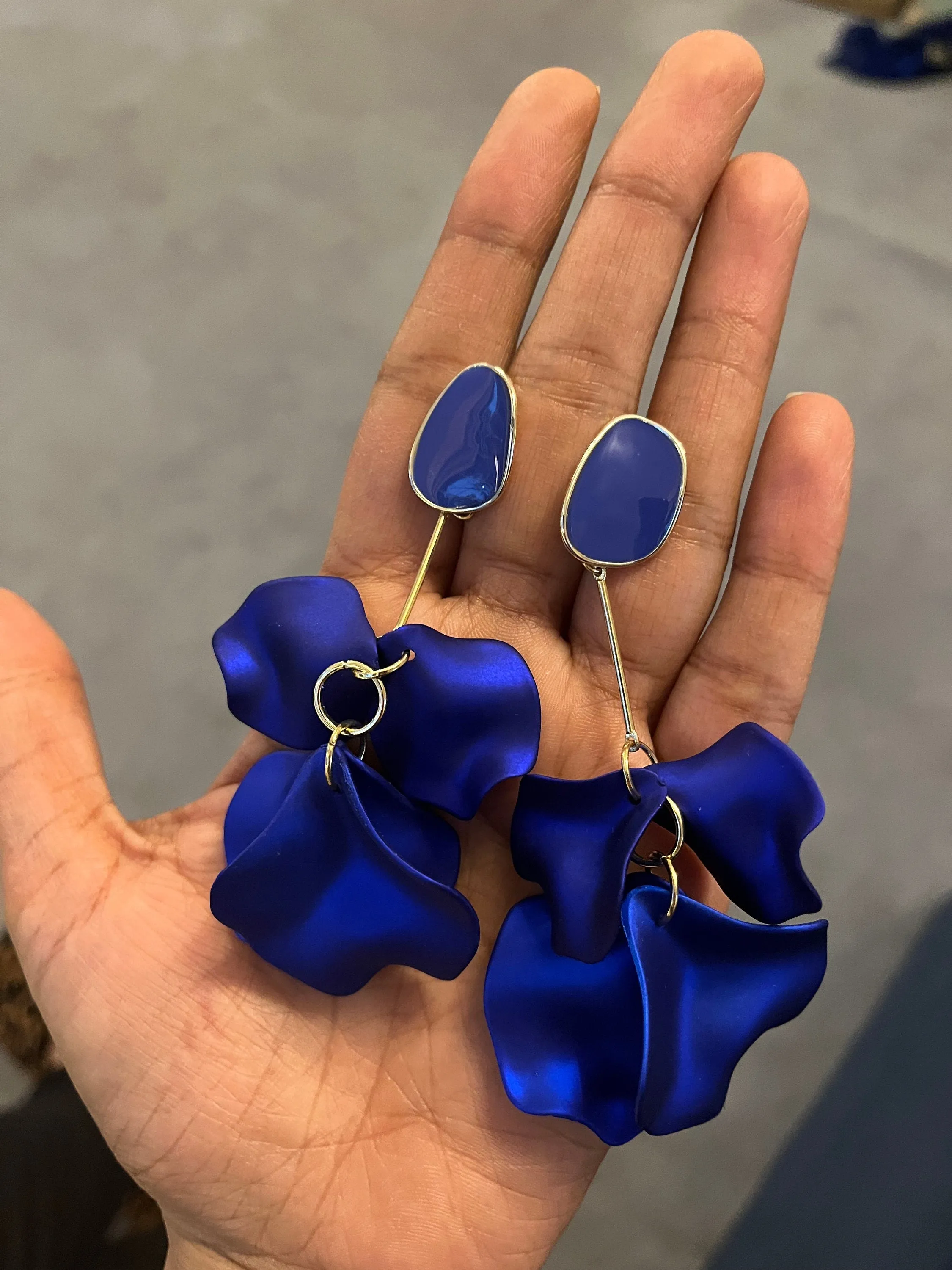 Royal blue earrings , blue petal earrings , blue flower earrings , long blue earrings , blue wedding earrings , large blue earrings