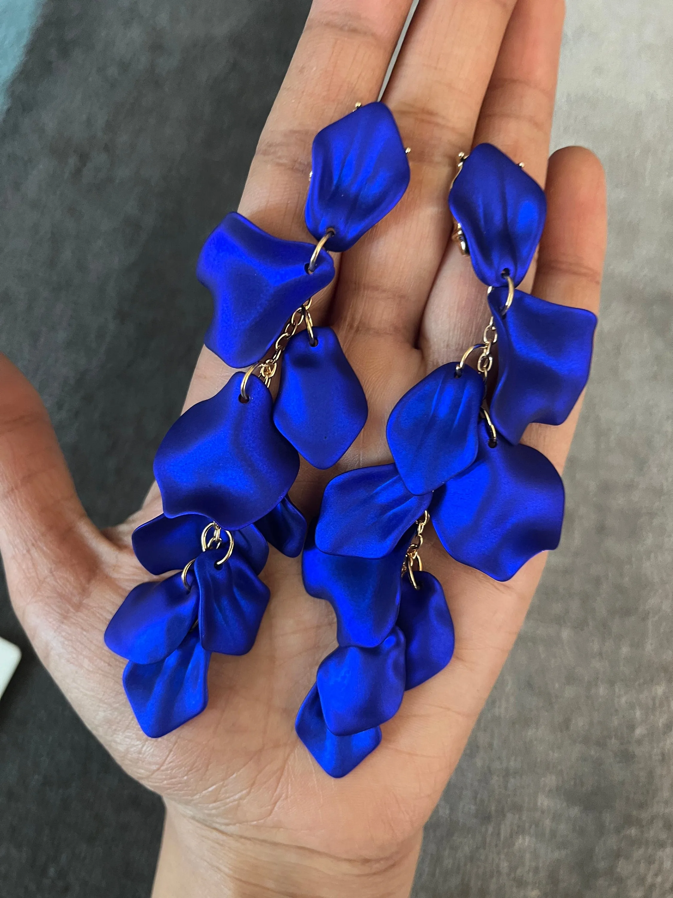 Royal blue earrings , blue petal earrings , blue flower earrings , long blue earrings , blue wedding earrings , large blue earrings