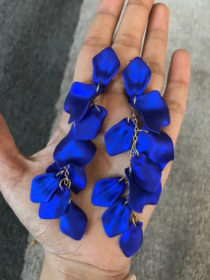 Royal blue earrings , blue petal earrings , blue flower earrings , long blue earrings , blue wedding earrings , large blue earrings