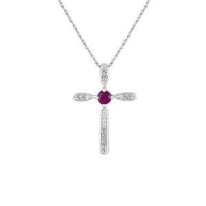 Ruby and Diamond Cross Pendant in Sterling Silver