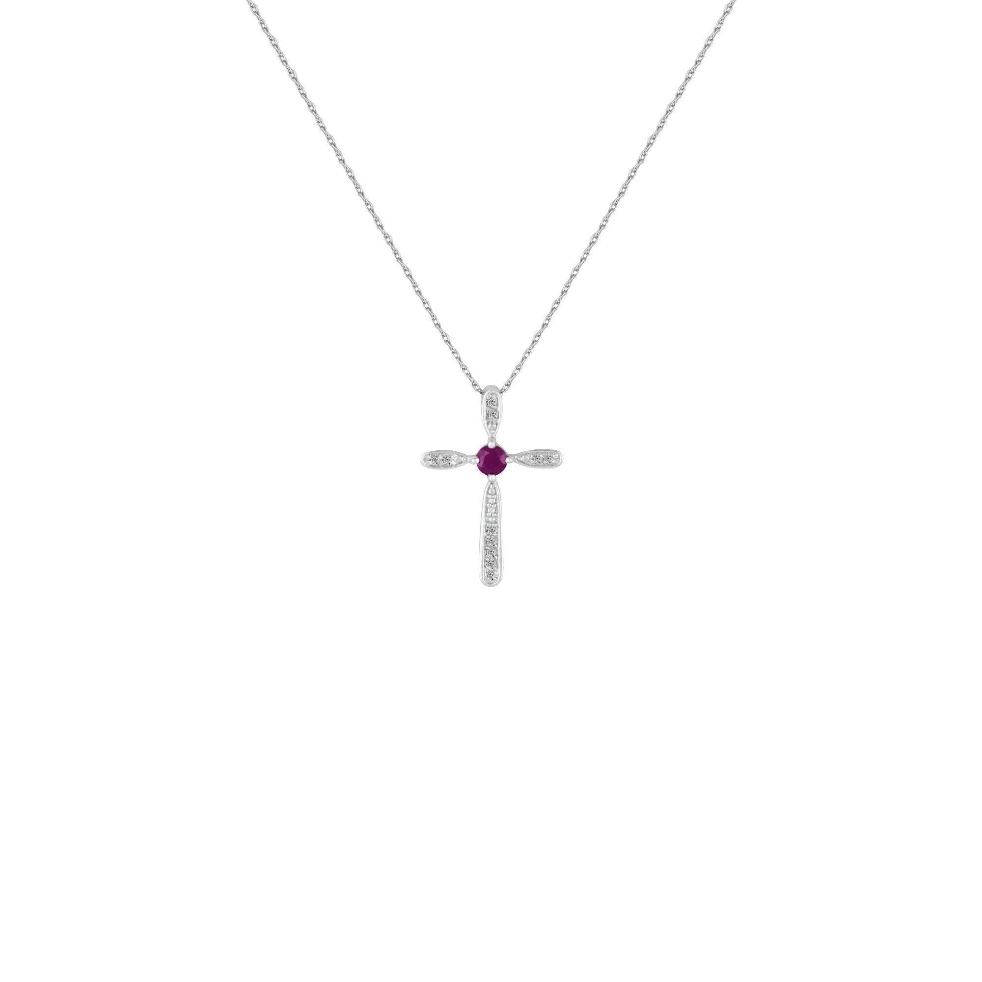Ruby and Diamond Cross Pendant in Sterling Silver