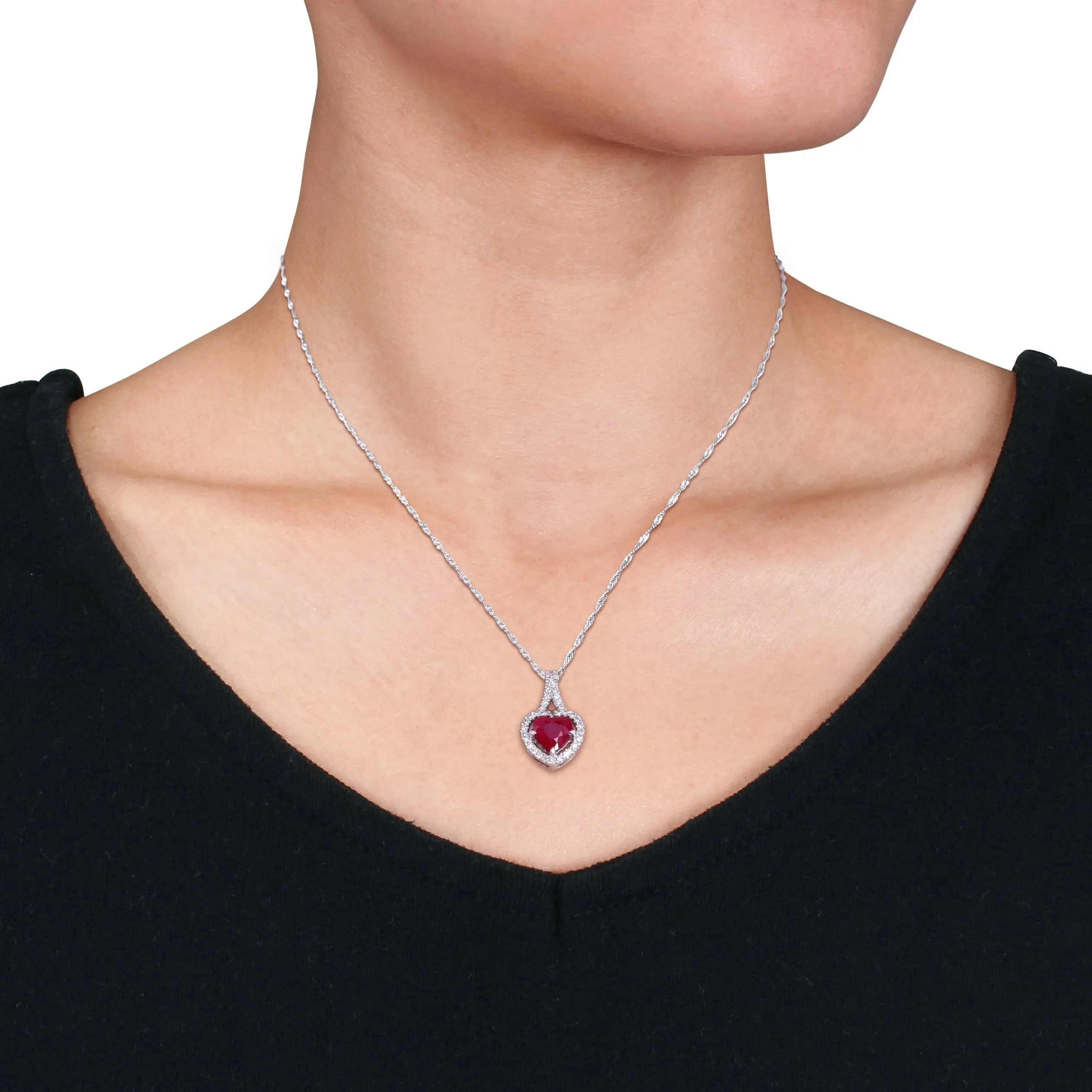 Ruby Halo Heart Pendant
