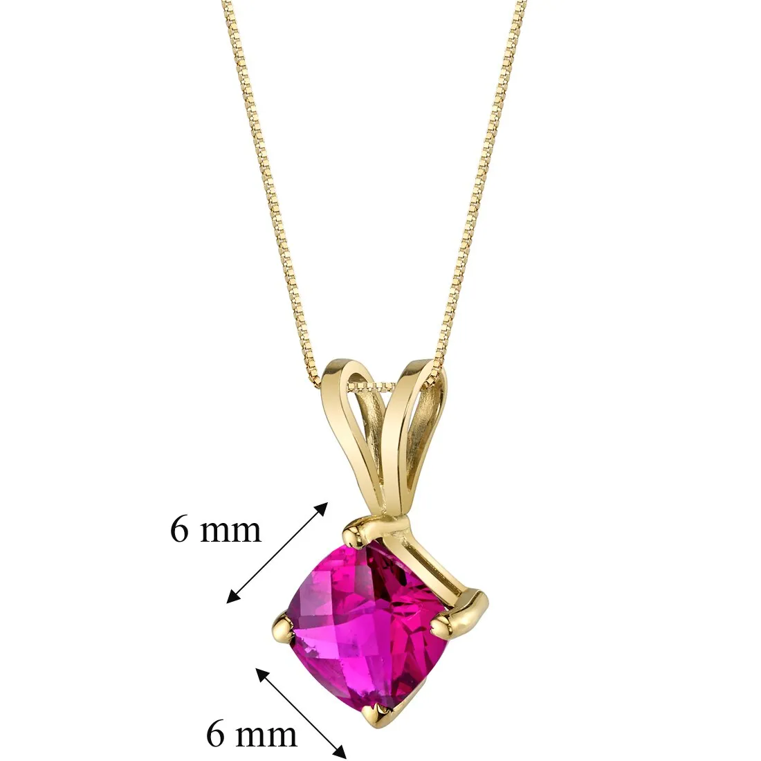 Ruby Pendant Necklace 14K Yellow Gold Cushion Cut 1.11 Carats