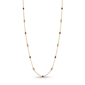 Ruby Round & Pink Sapphire Marquise Necklace  In 18K Yellow Gold
