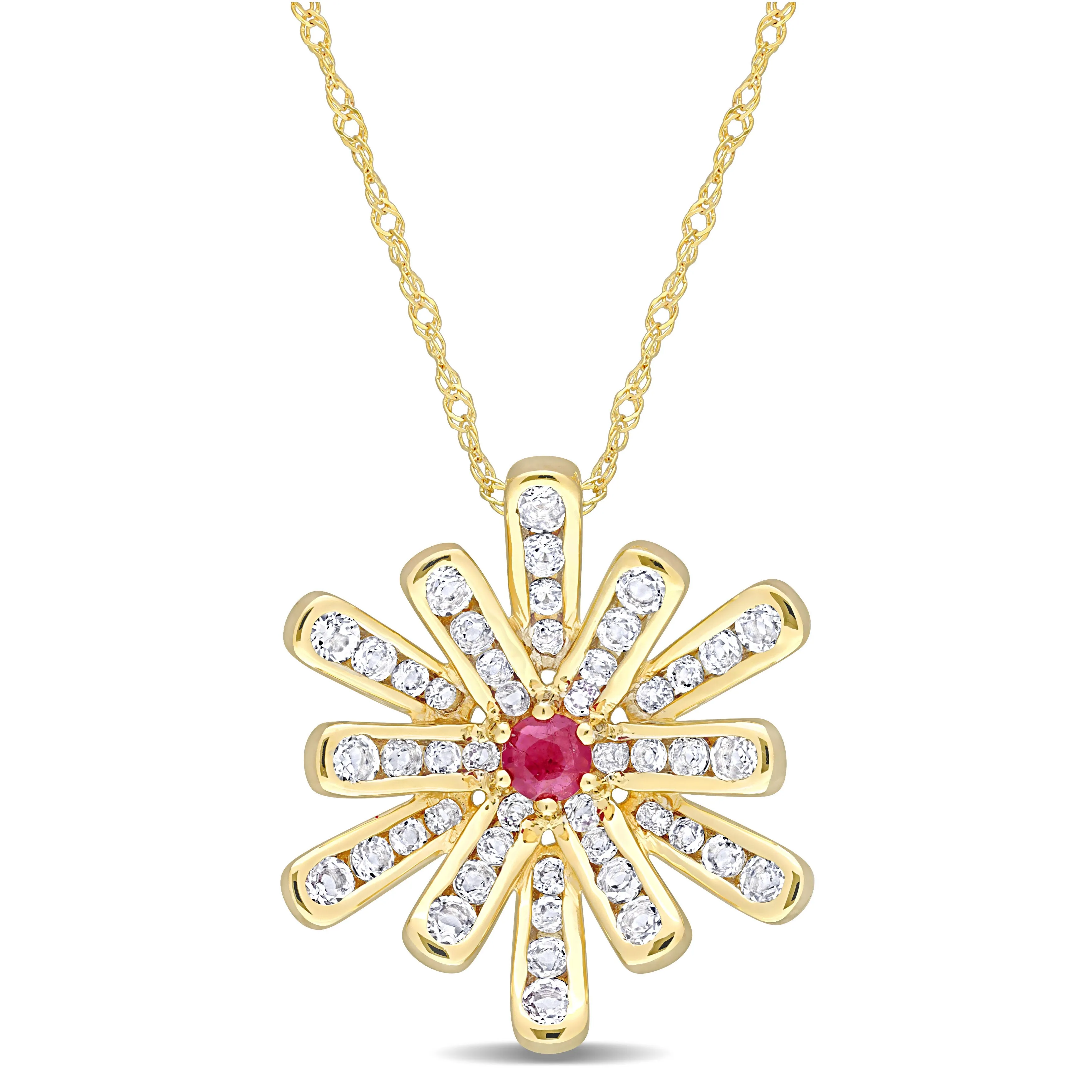 Ruby White Topaz Flower Pendant