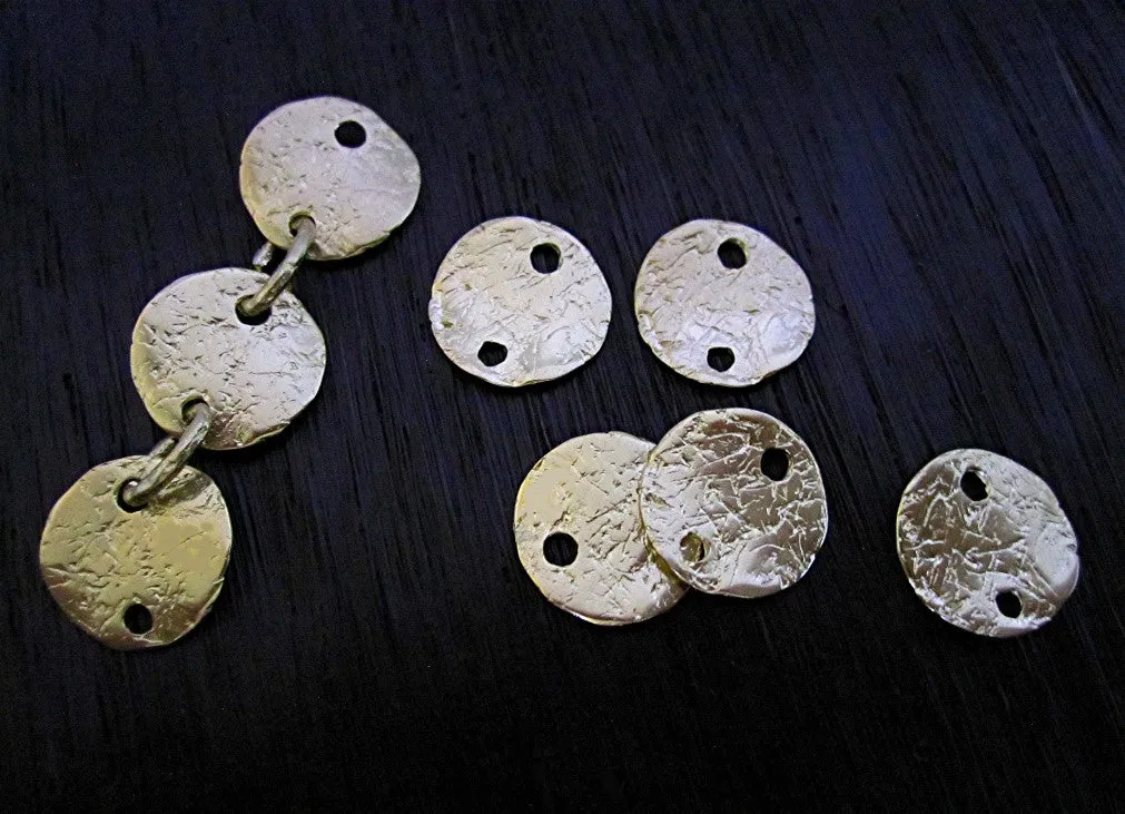 Rustic Textured Gold Bronze Small Disc Jewelry Links and Connectors (set of two)