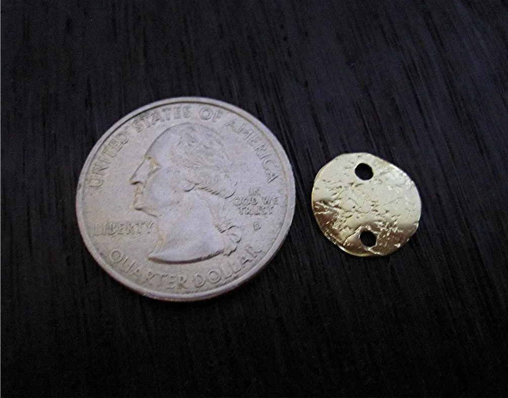 Rustic Textured Gold Bronze Small Disc Jewelry Links and Connectors (set of two)