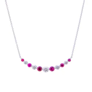 Sabel Collection 18K White Gold Round Diamond and Round Ruby Curved Bar Necklace