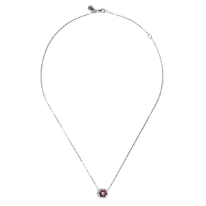Sabel Collection 18K White Gold Ruby and Diamond Flower Pendant
