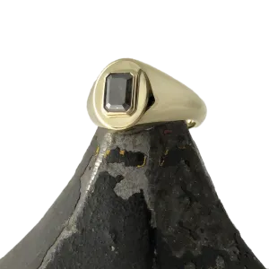 Salt and Pepper Diamond Set  11mm x 9mm Oval -  9 Carat Yellow Gold Signet Ring