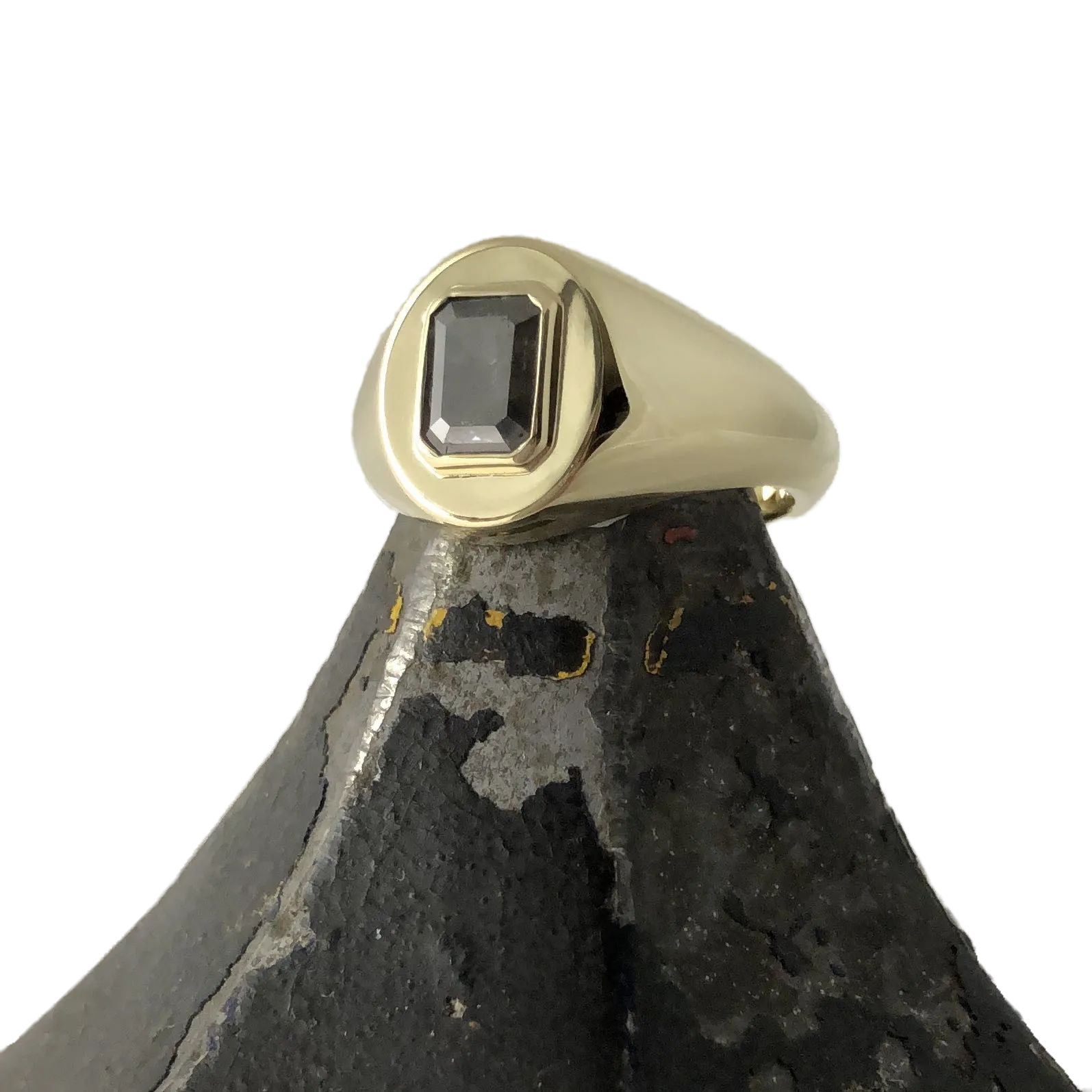 Salt and Pepper Diamond Set  11mm x 9mm Oval -  9 Carat Yellow Gold Signet Ring