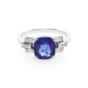 Sapphire and Baguette Diamond Ring