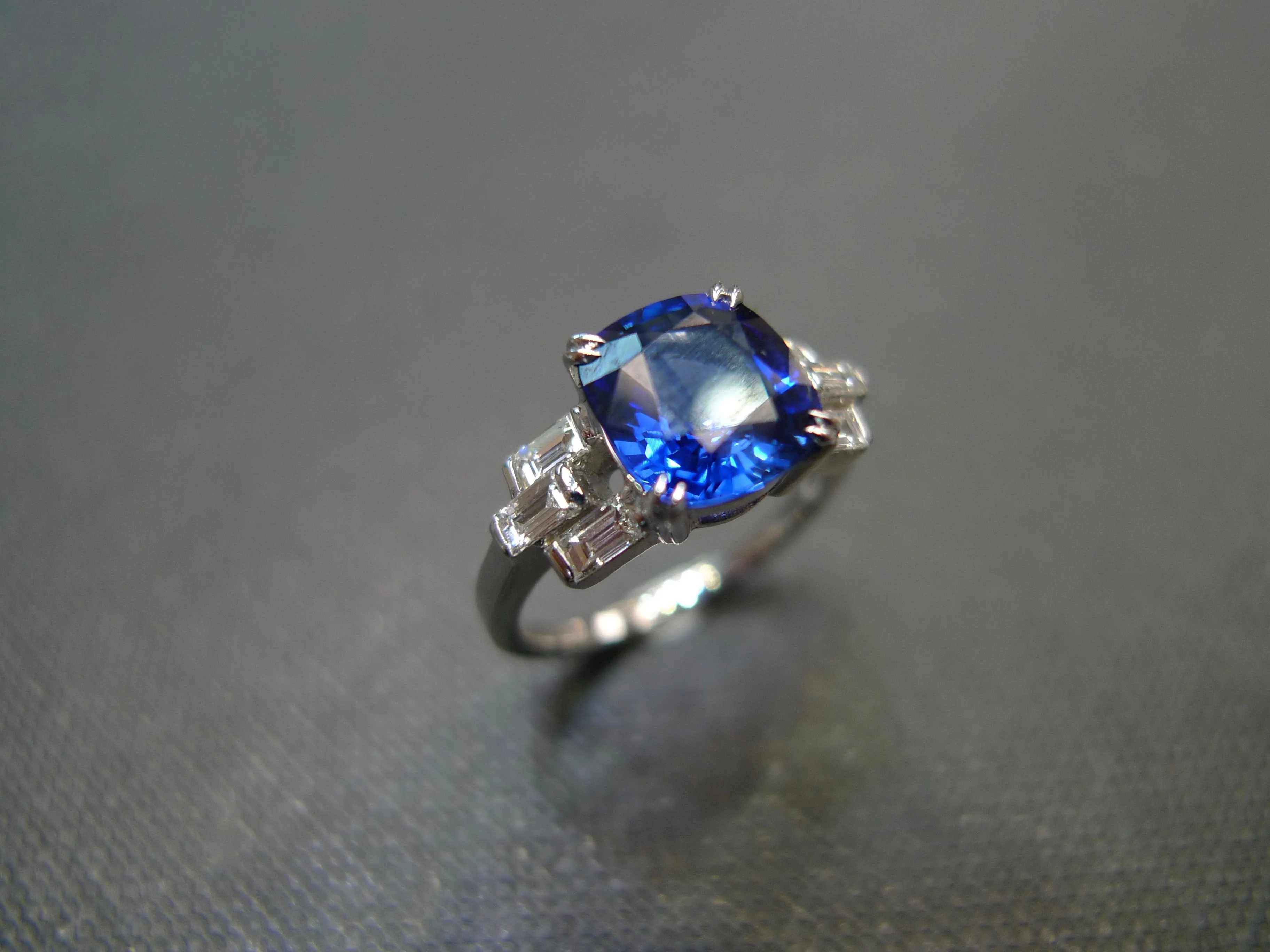 Sapphire and Baguette Diamond Ring