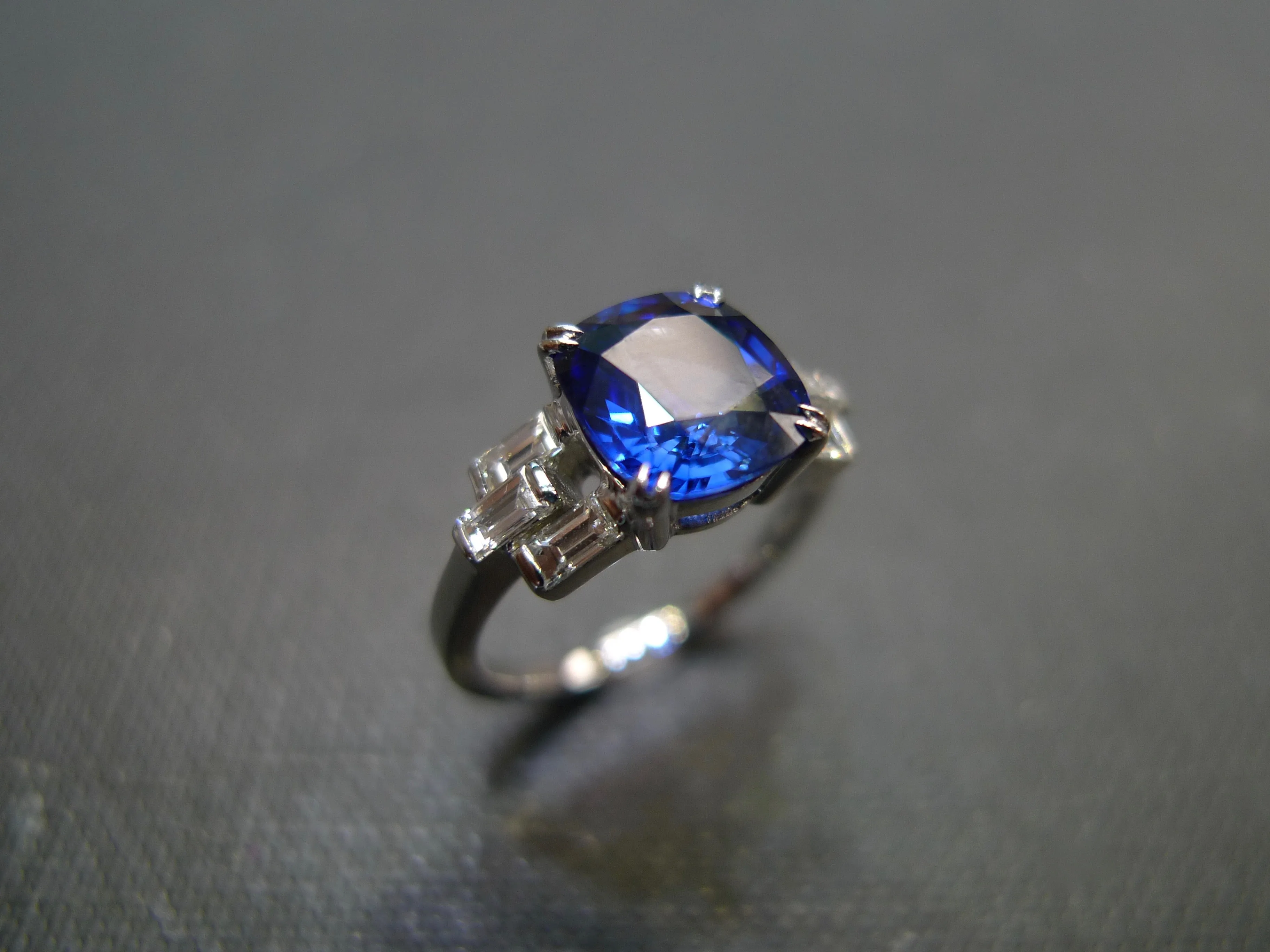 Sapphire and Baguette Diamond Ring