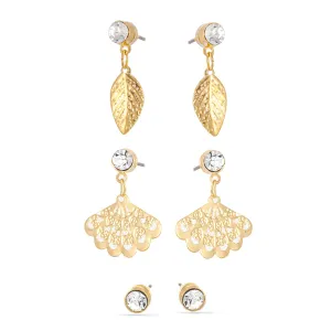SET OF THREE GOLD CRYSTAL EARRINGS #SWR-3219 (GD1)