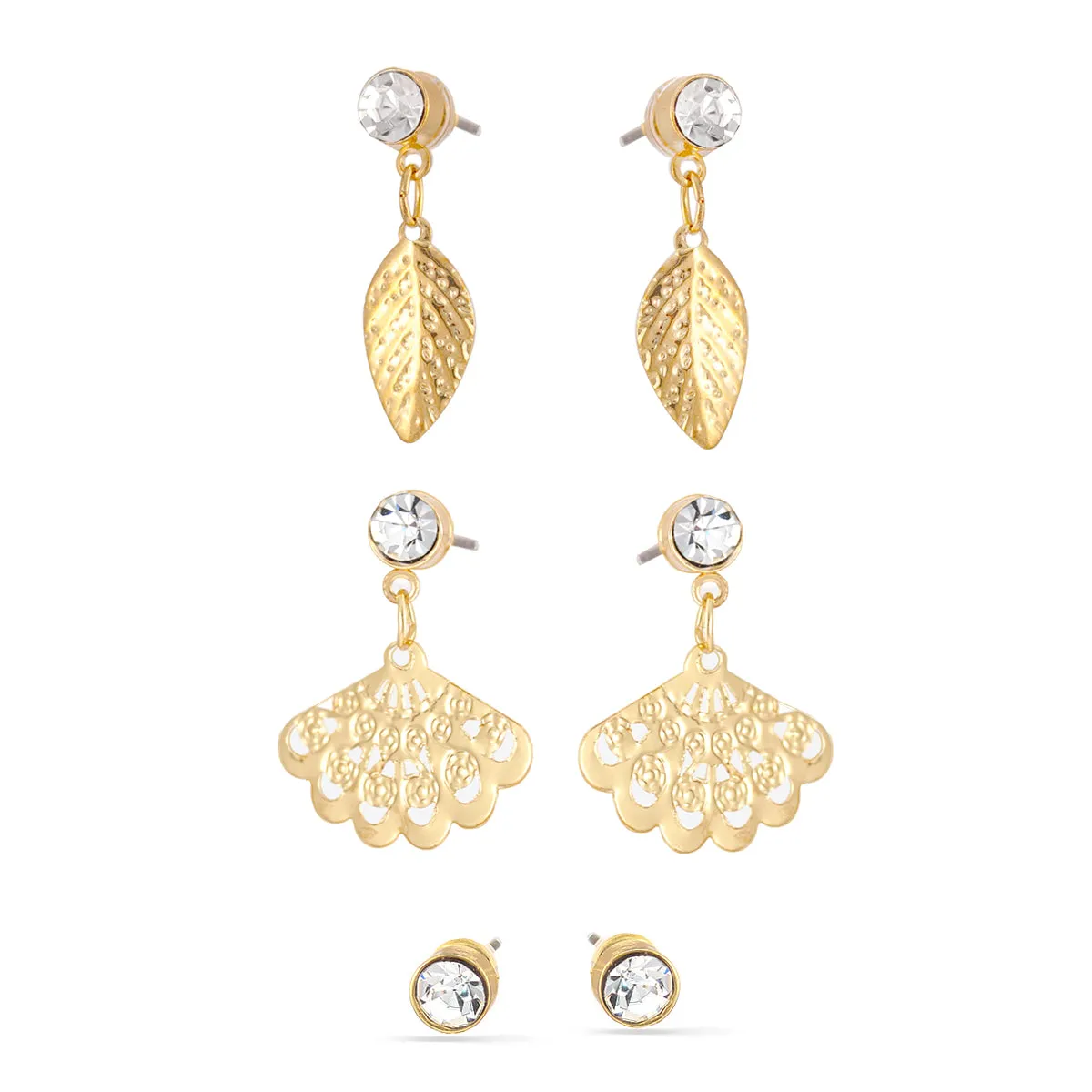 SET OF THREE GOLD CRYSTAL EARRINGS #SWR-3219 (GD1)