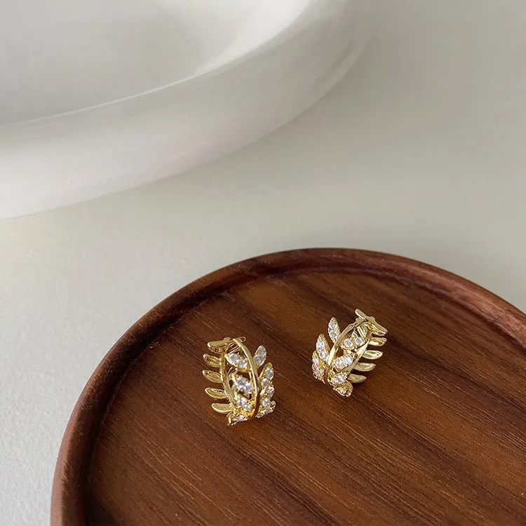 Shimmering Leaves Zircon Hoop Earrings