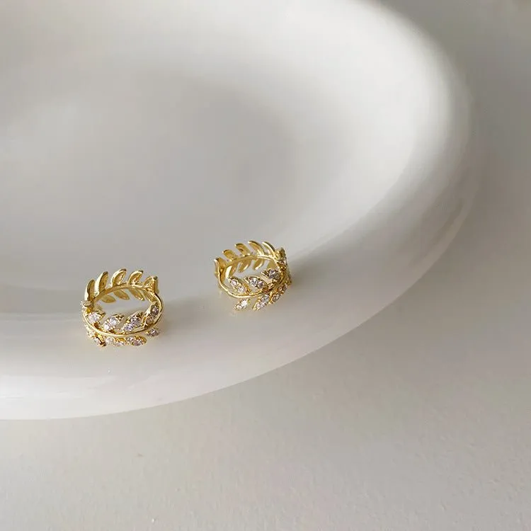 Shimmering Leaves Zircon Hoop Earrings