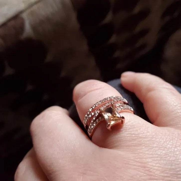 Shiny Morganite Gemstone Ring 14K Rose Gold Women Engagement Jewelry