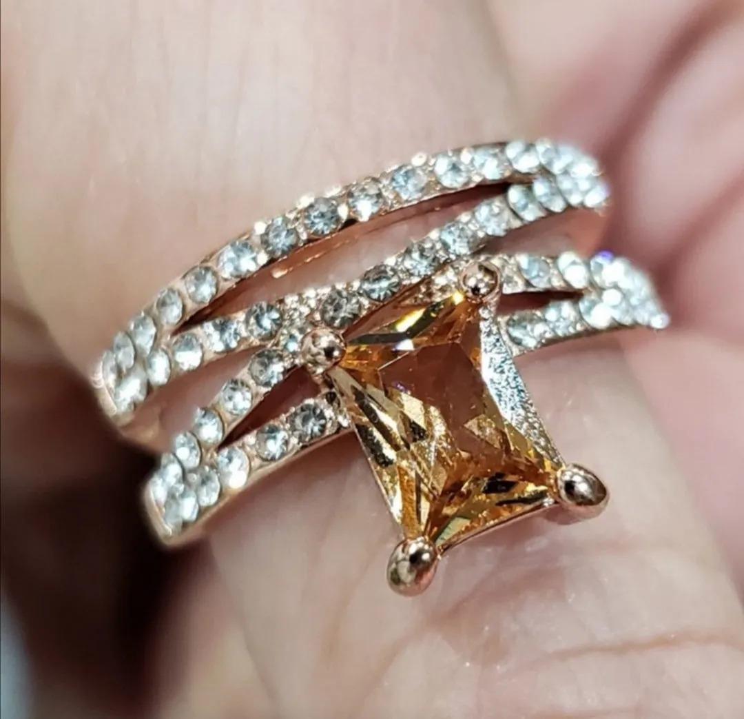 Shiny Morganite Gemstone Ring 14K Rose Gold Women Engagement Jewelry