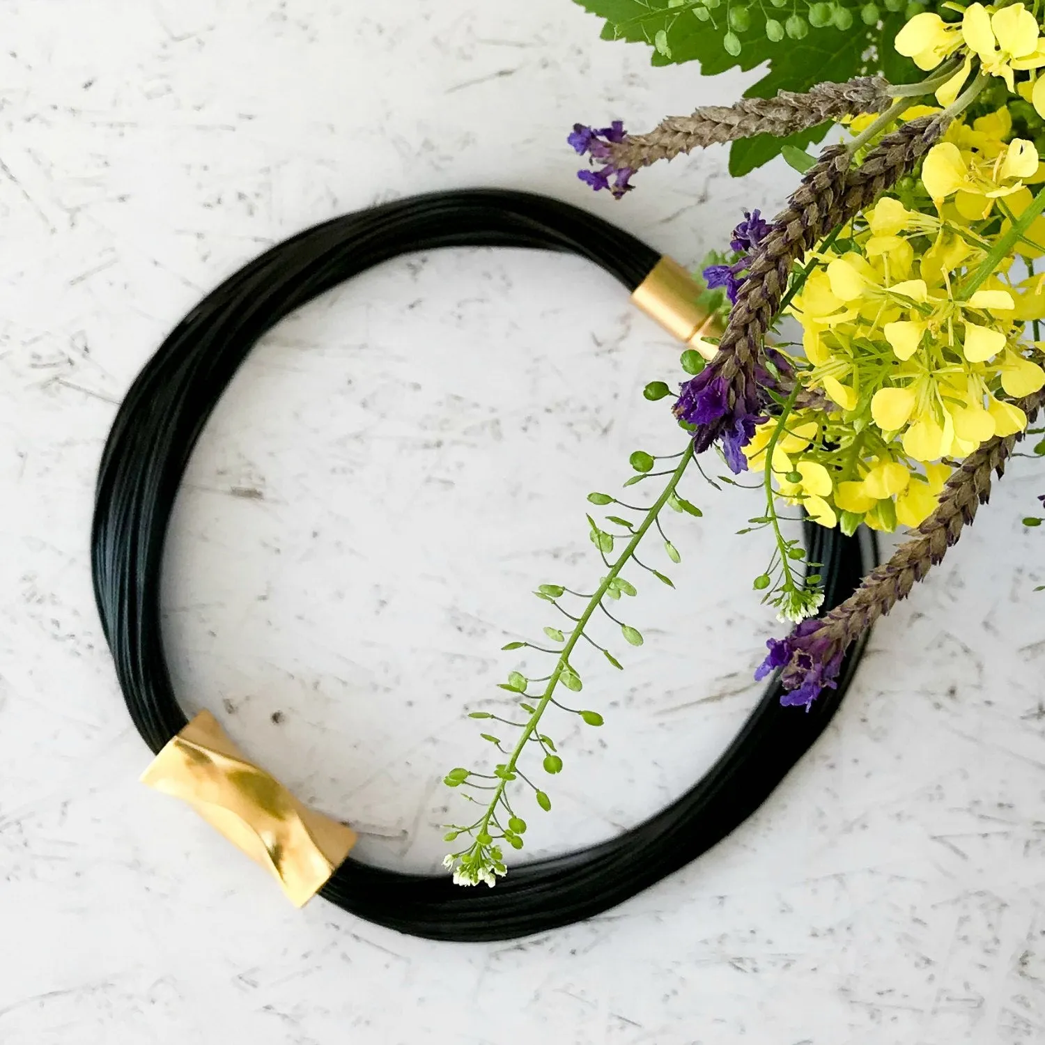 Shirley - Black cord & 24K gold detail necklace