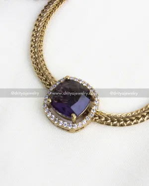 Short Necklace with Amethyst Purple Stone and Matching Studs