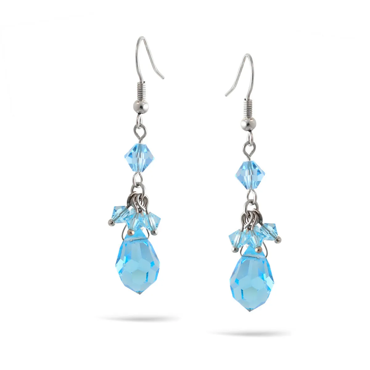 SILVER BLUE CRYSTAL DROP EARRINGS #FW-E6350SB (XB2)