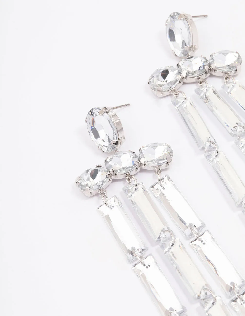 Silver Diamante Drop Chandelier Earrings
