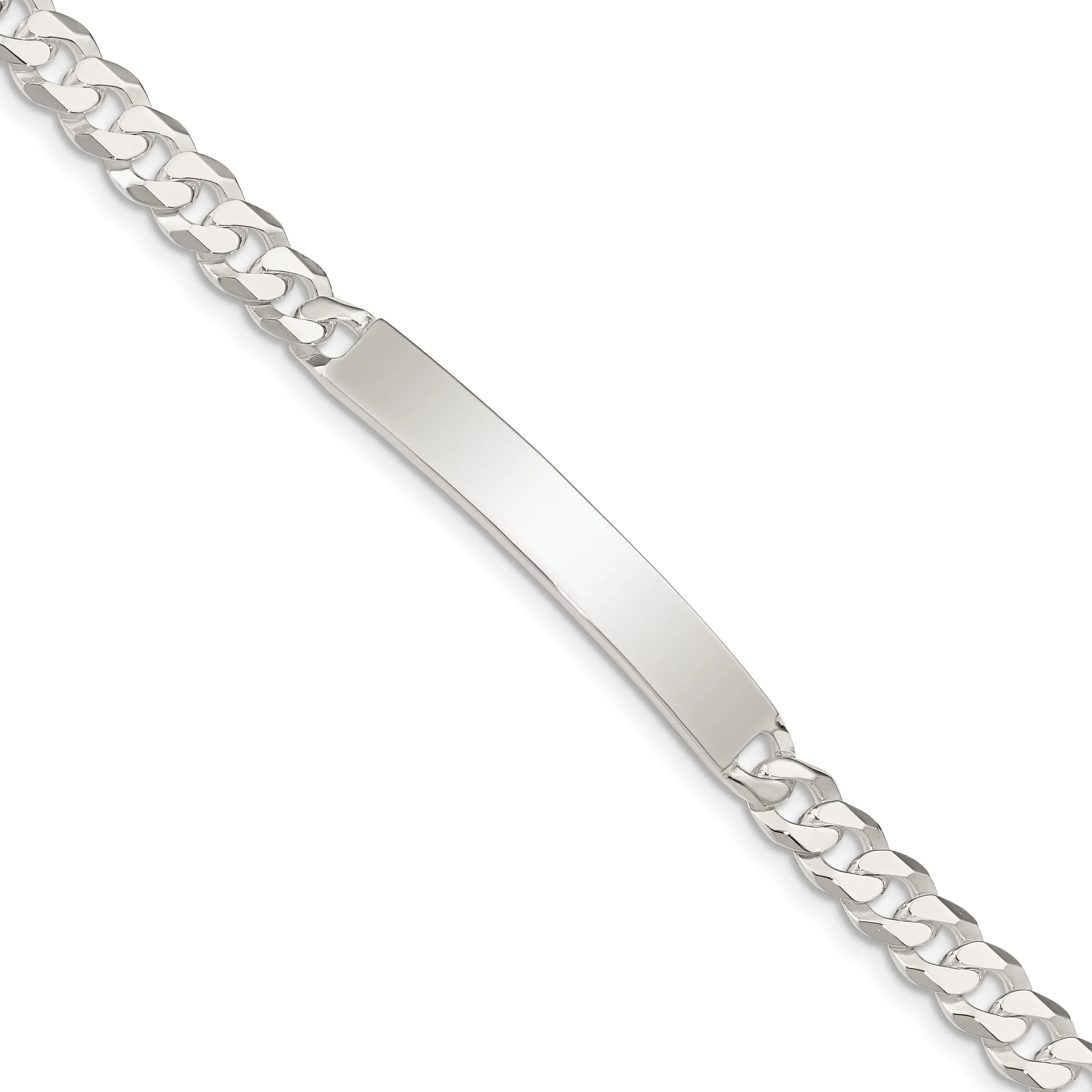 Silver Polished Curb Link ID 7.50 inch Bracelet