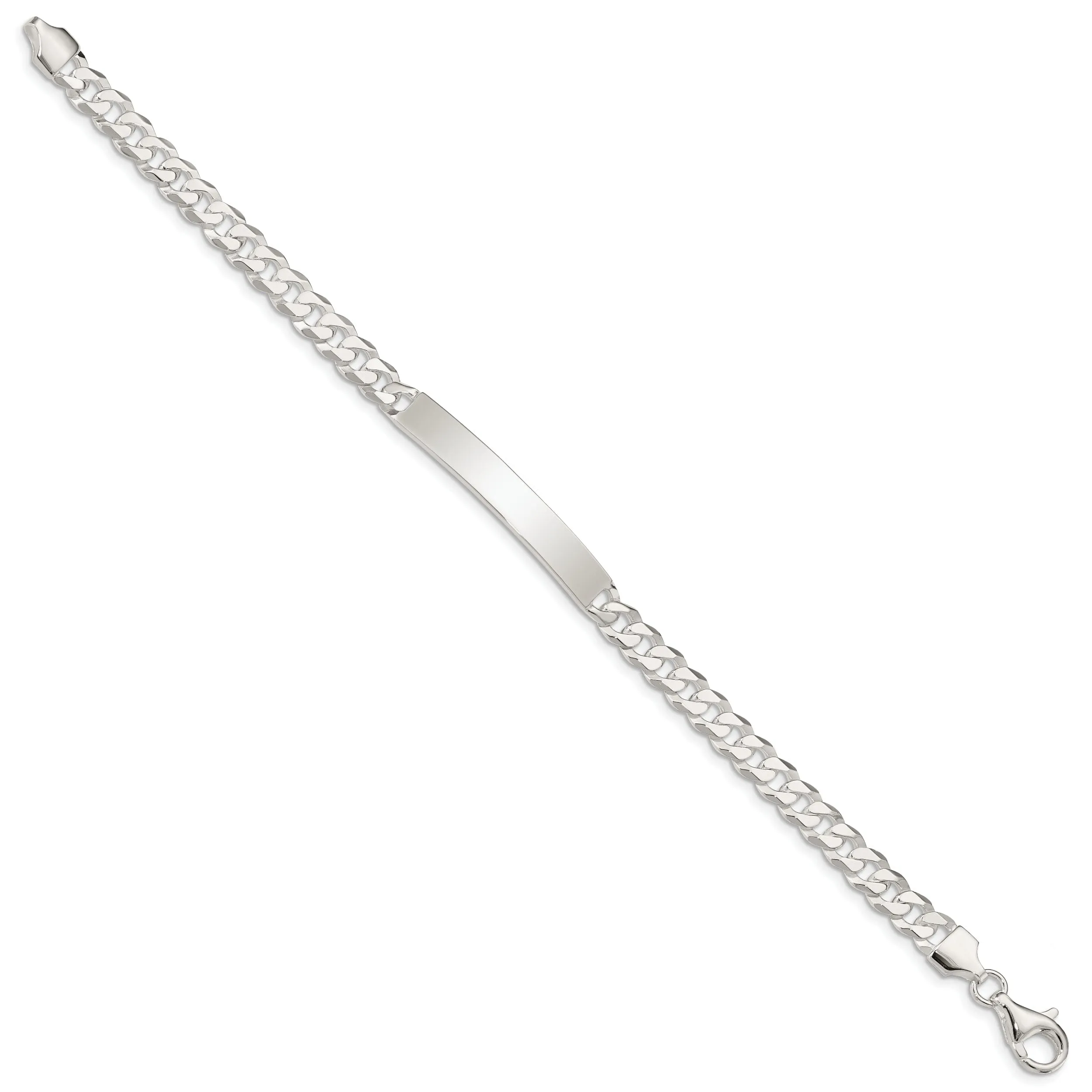 Silver Polished Curb Link ID 7.50 inch Bracelet