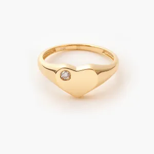 Single Diamond Heart Signet Ring