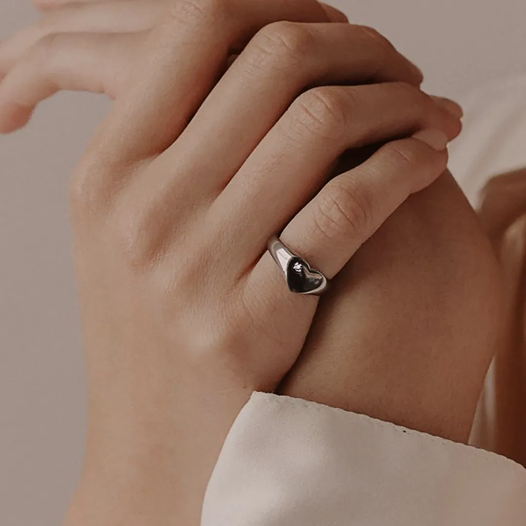 Single Diamond Heart Signet Ring