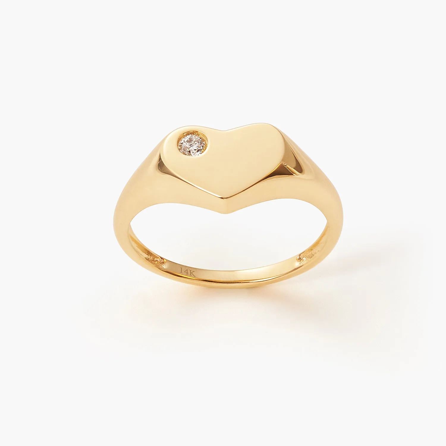 Single Diamond Heart Signet Ring