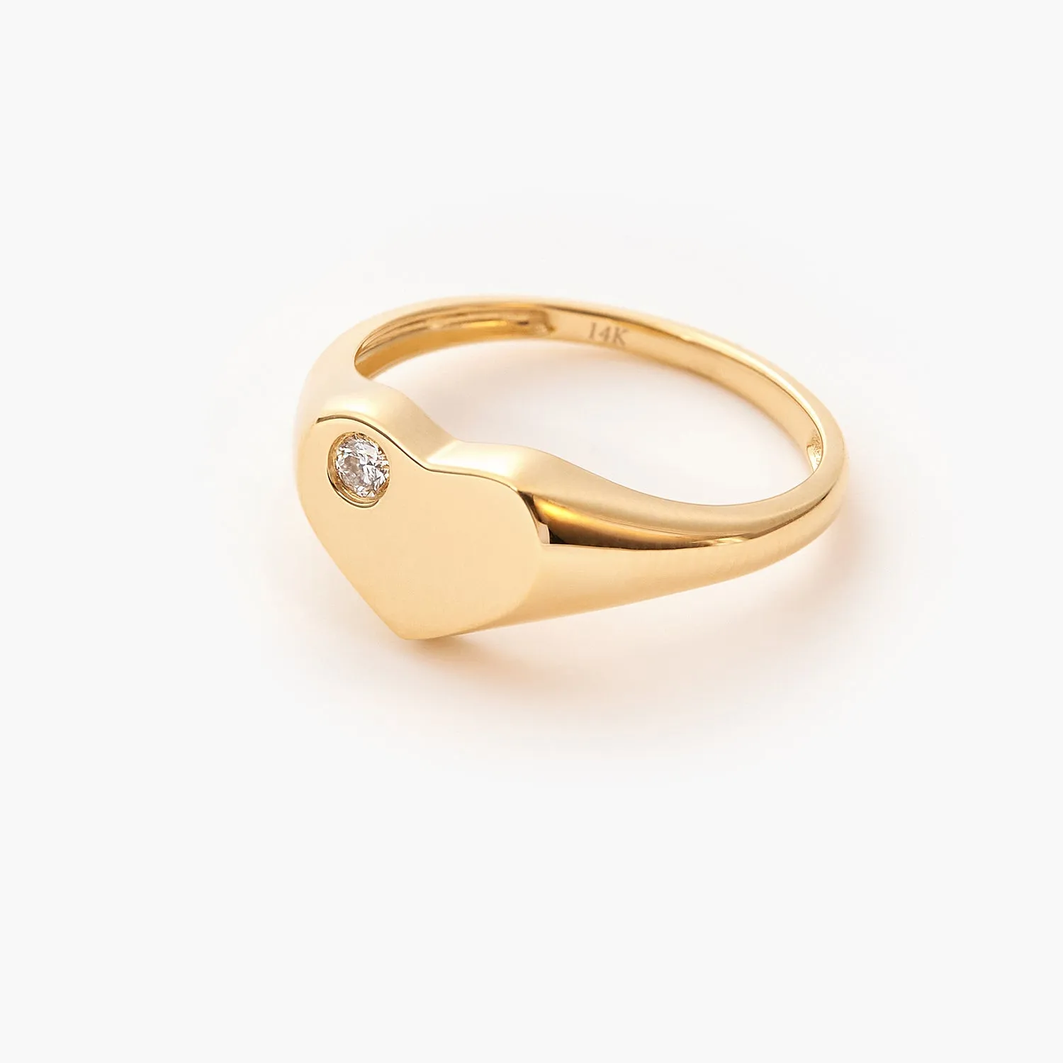 Single Diamond Heart Signet Ring