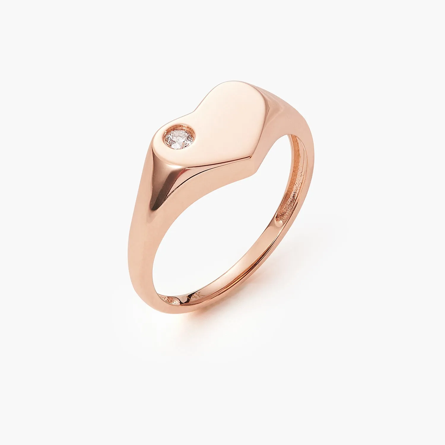 Single Diamond Heart Signet Ring