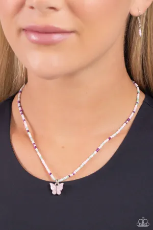 Soaring Shell - Pink - Seashell Butterfly Multicolored Seed Bead Paparazzi Short Necklace