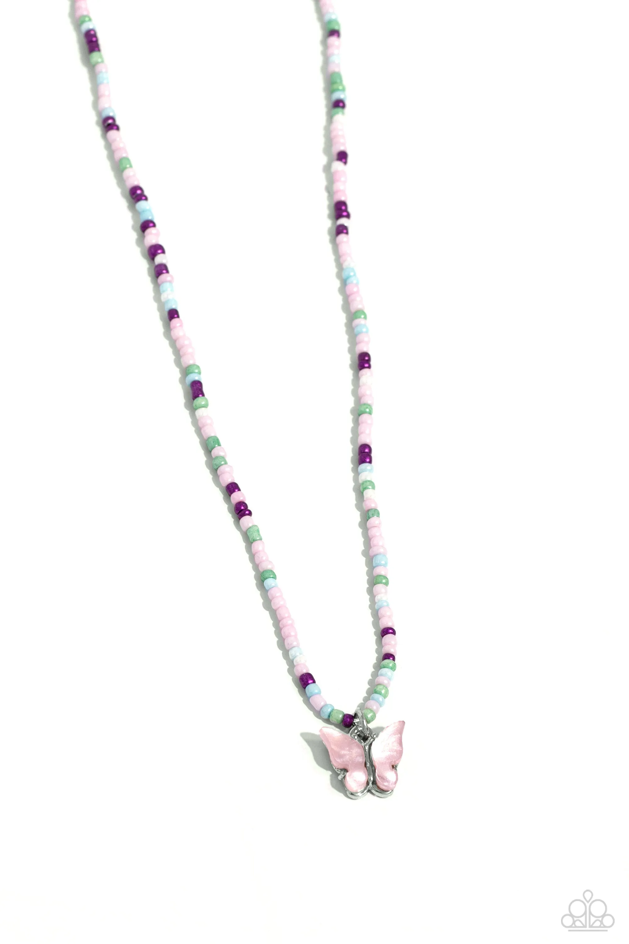 Soaring Shell - Pink - Seashell Butterfly Multicolored Seed Bead Paparazzi Short Necklace