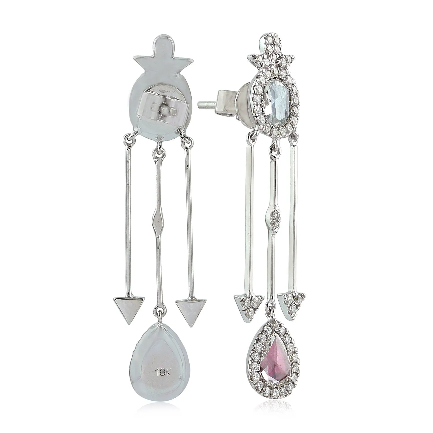 Solid 18K White Gold Rose Cut Diamond Chandelier Earrings Fashion Jewelry