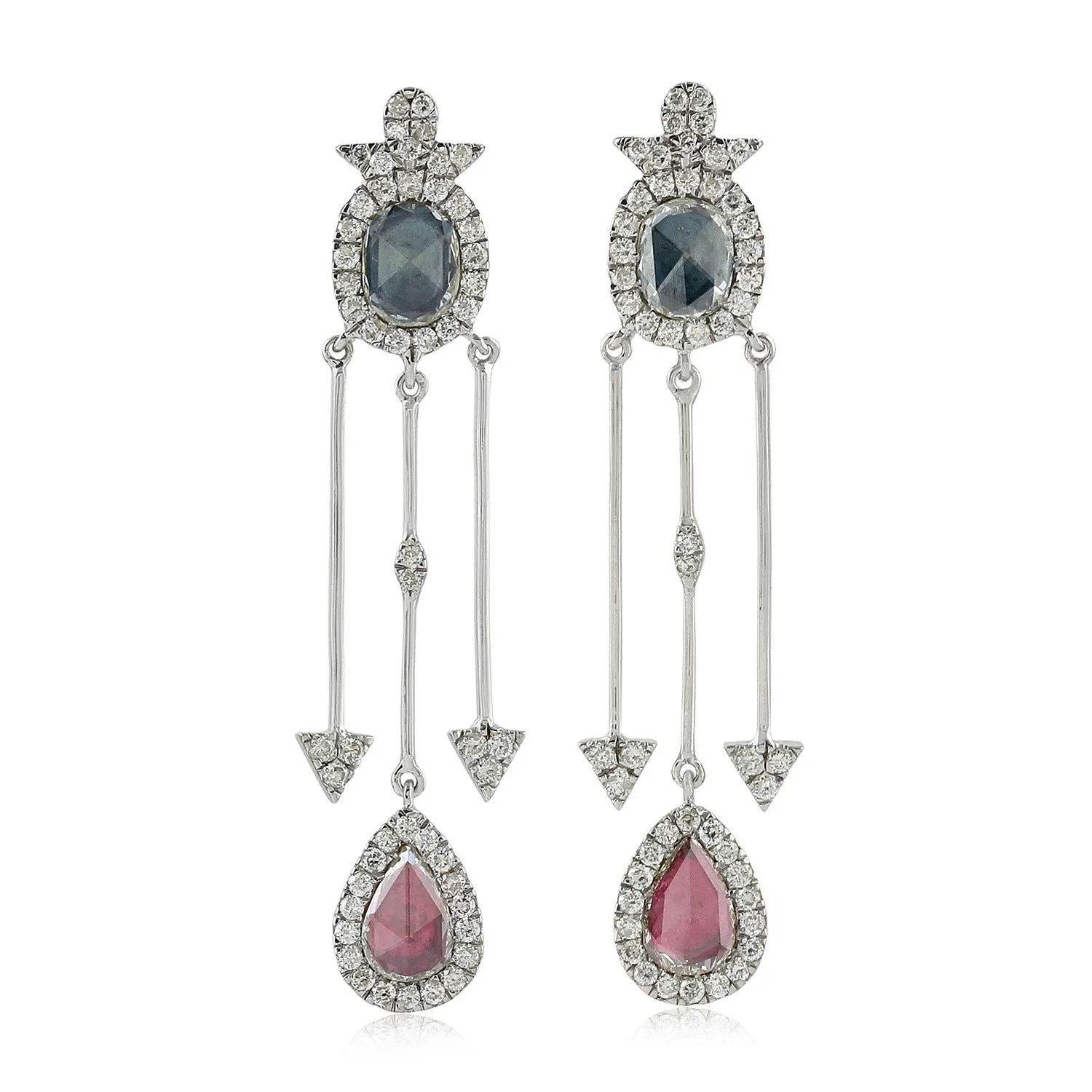 Solid 18K White Gold Rose Cut Diamond Chandelier Earrings Fashion Jewelry