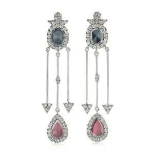 Solid 18K White Gold Rose Cut Diamond Chandelier Earrings Fashion Jewelry