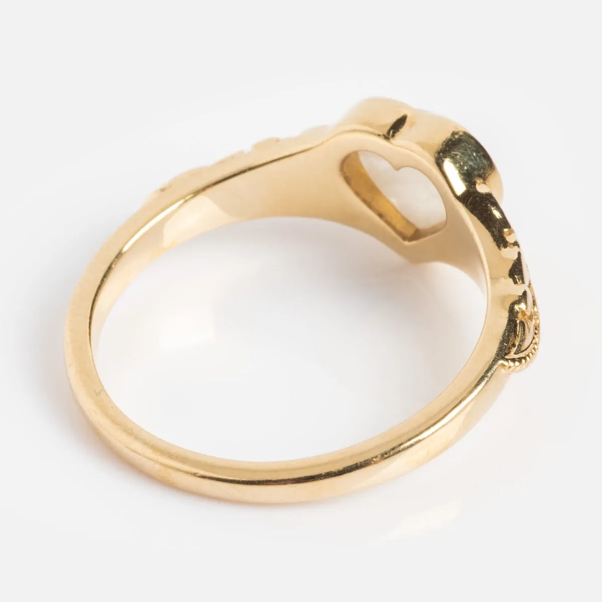 Solid Gold Rainbow Moonstone Heart Filigree Signet Ring