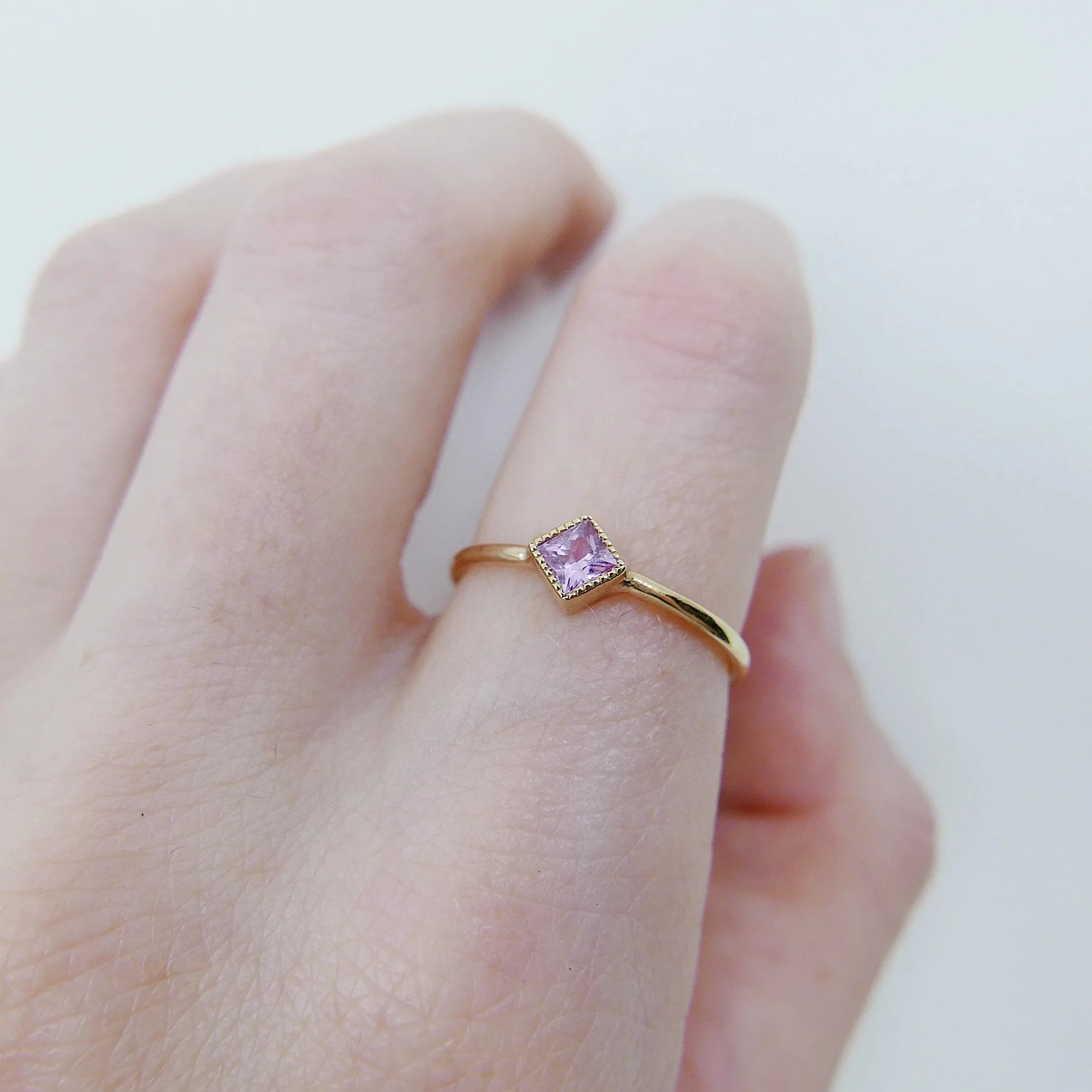Square Bezel Pink Sapphire Ring