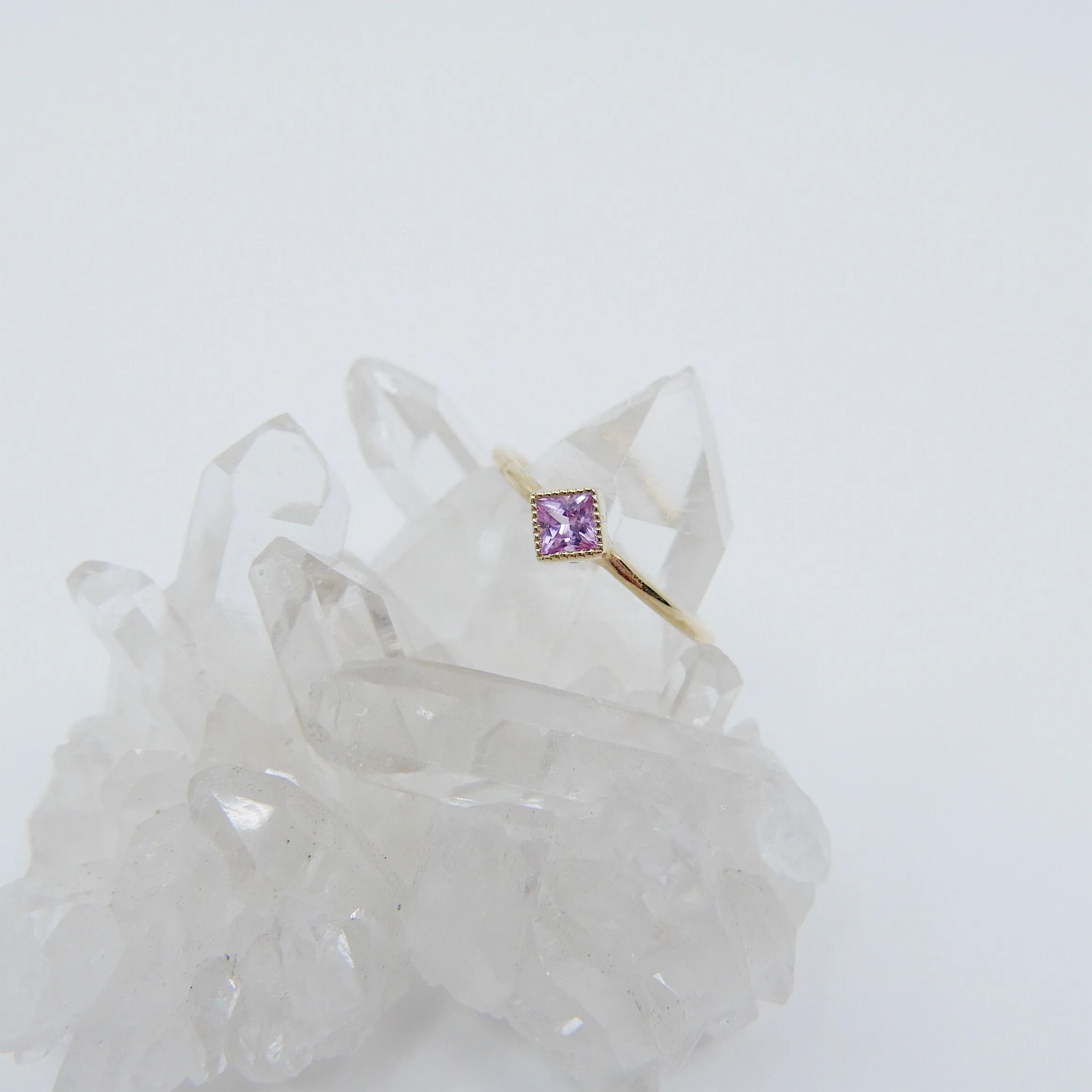 Square Bezel Pink Sapphire Ring
