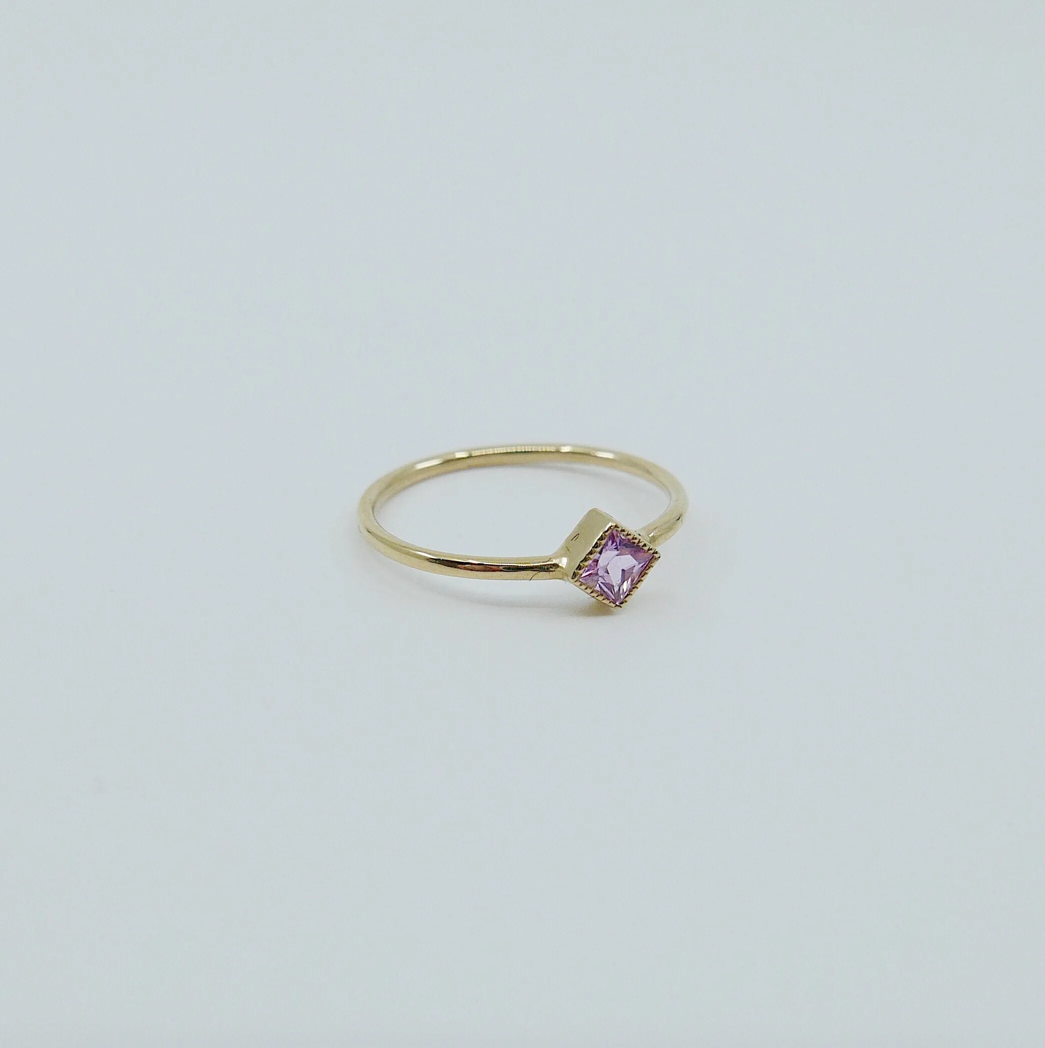 Square Bezel Pink Sapphire Ring