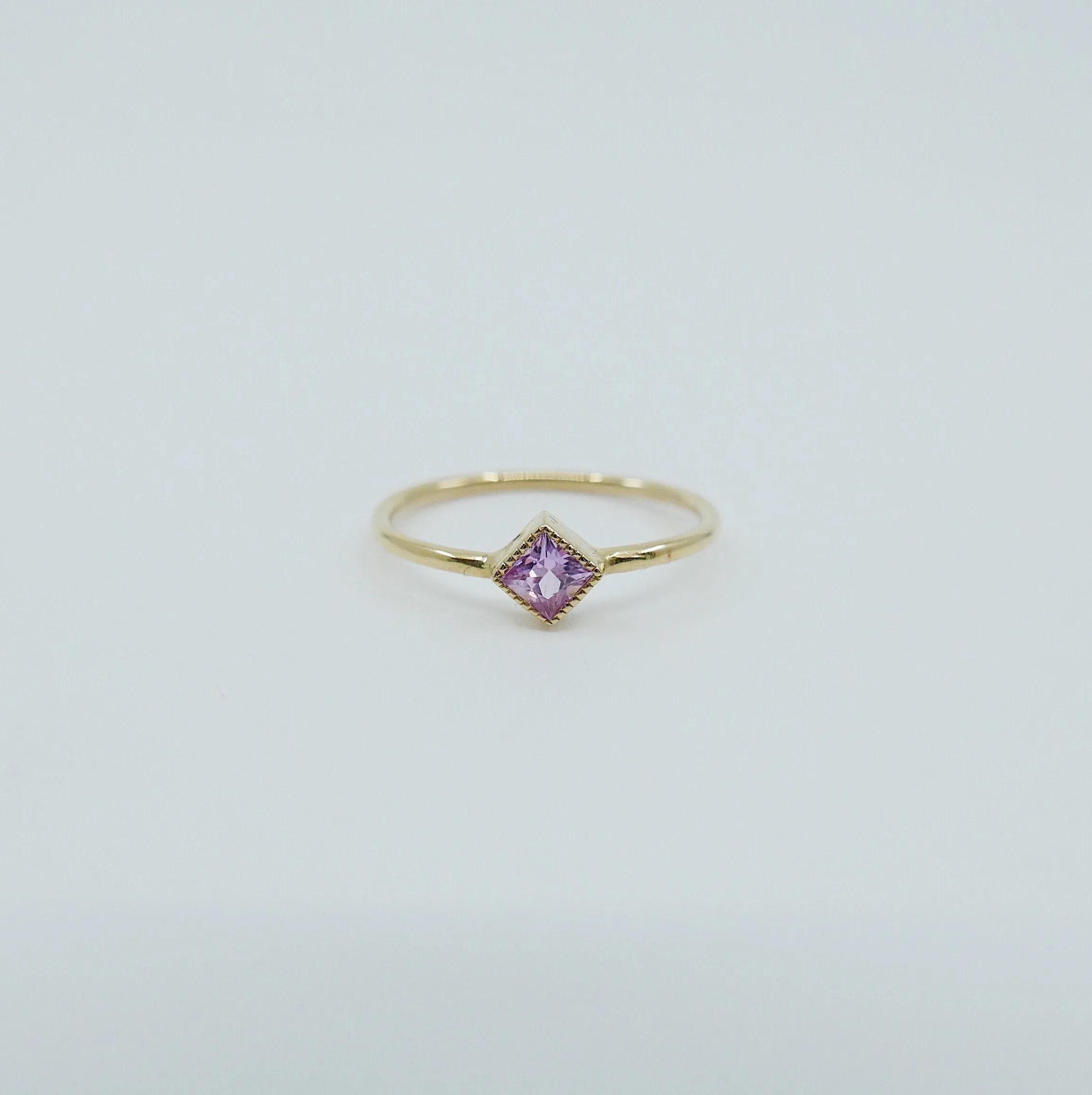 Square Bezel Pink Sapphire Ring