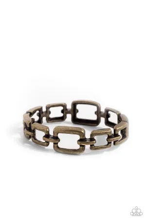 Square Inch - Brass - Chain Link Paparazzi Hinge Bracelet